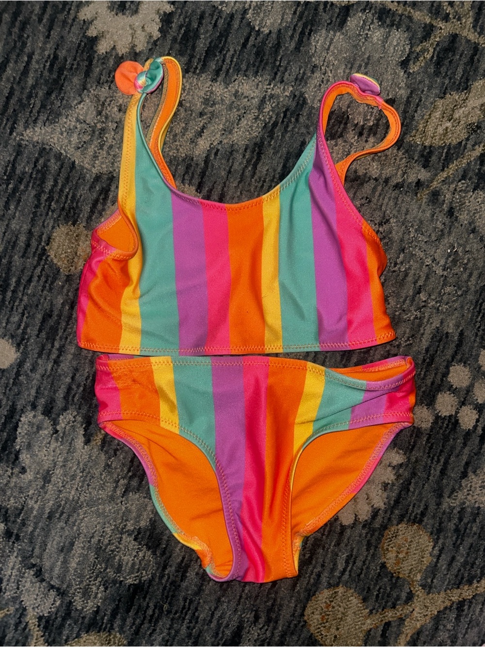 H&M Girls' Multicolor Rainbow Stripe Bikini - Pink, Orange, Teal, Purple, Yellow